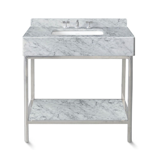 Ann Sacks | Cornell 36" Carrara Marble Vanity 1-Shelf Polished Steel w/ Sink