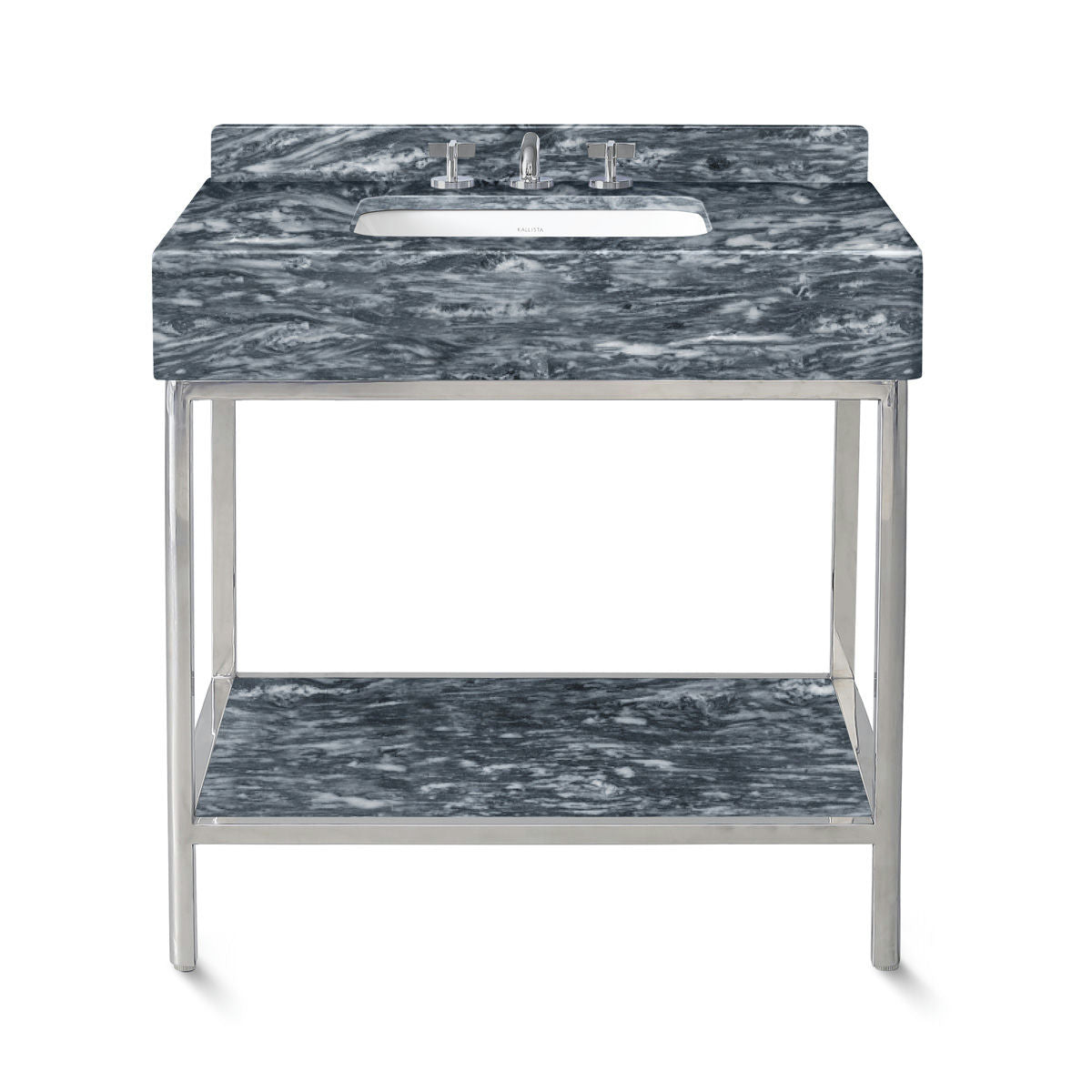 Ann Sacks | Cornell 36" Catia Black Marble Vanity 1-Shelf Polished Steel w/ Sink