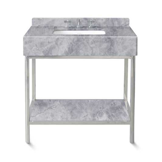 Ann Sacks | Cornell 36" Catia Grey Marble Vanity 1-Shelf Polished Steel w/ Sink