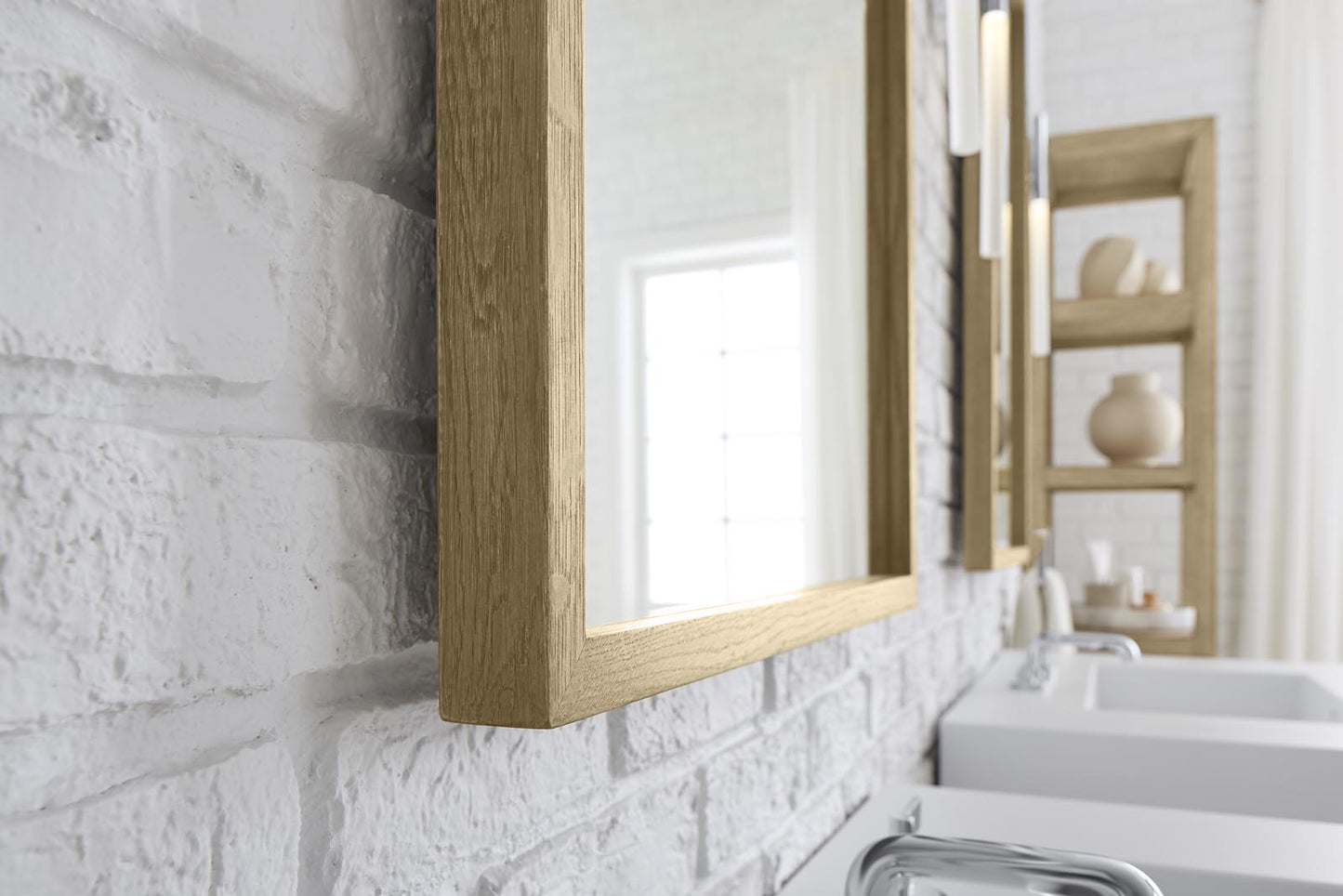 Robern | Thin Framed Wood Mirror 24 x 40 x 1-1/2 in Light Gray Oak