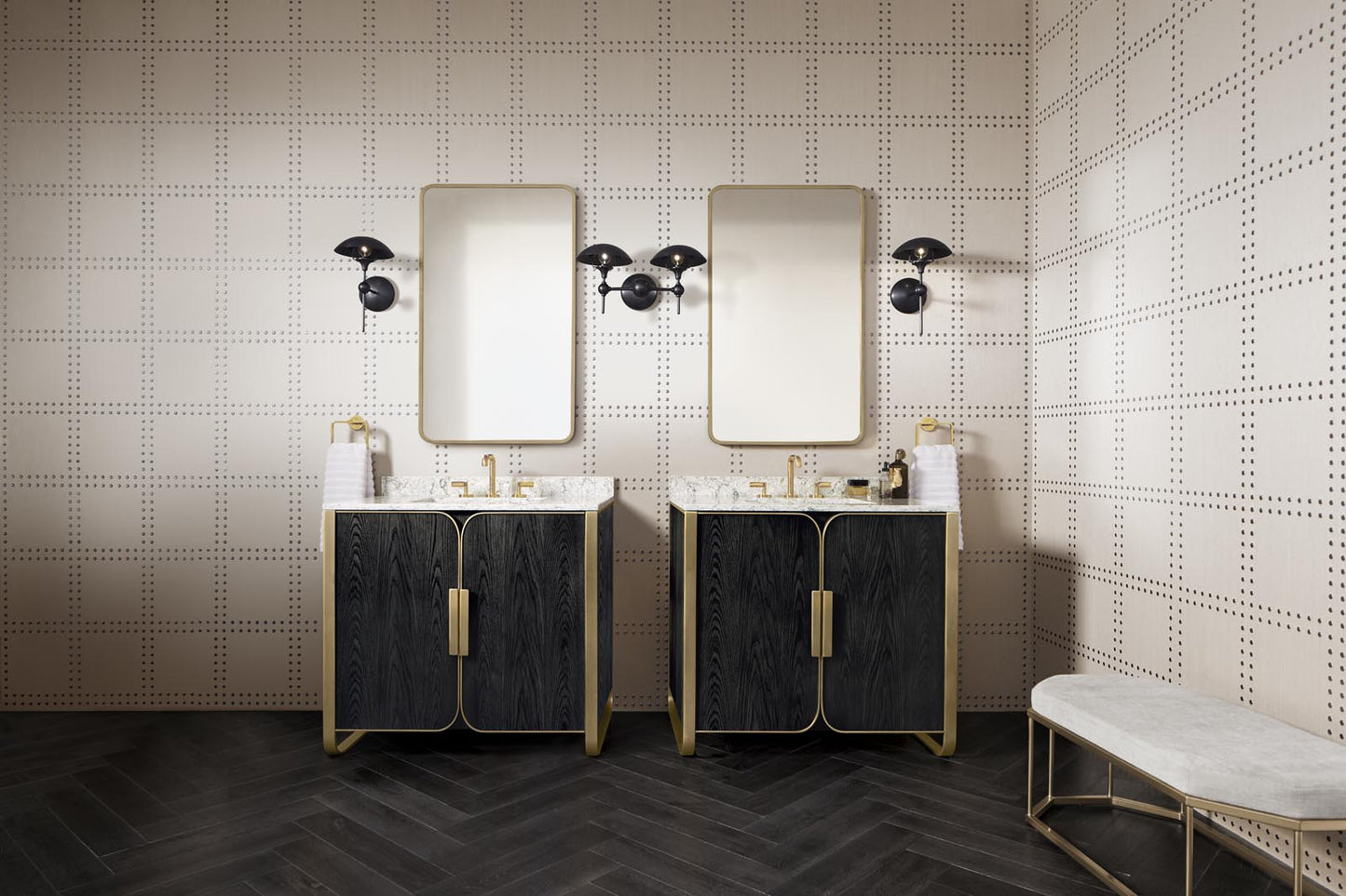 Robern | Bergman Vanity 36 x 34 x 23 in Matte Black Oak w Aged Brass No Top