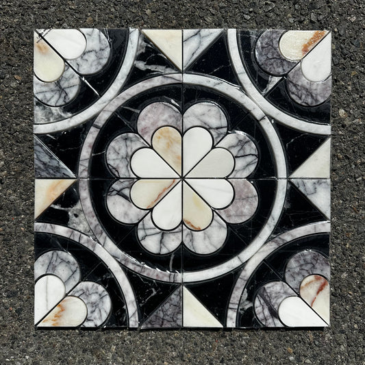 Artistic Tile | Encaustic Flower Waterjet Mosaic 16x16