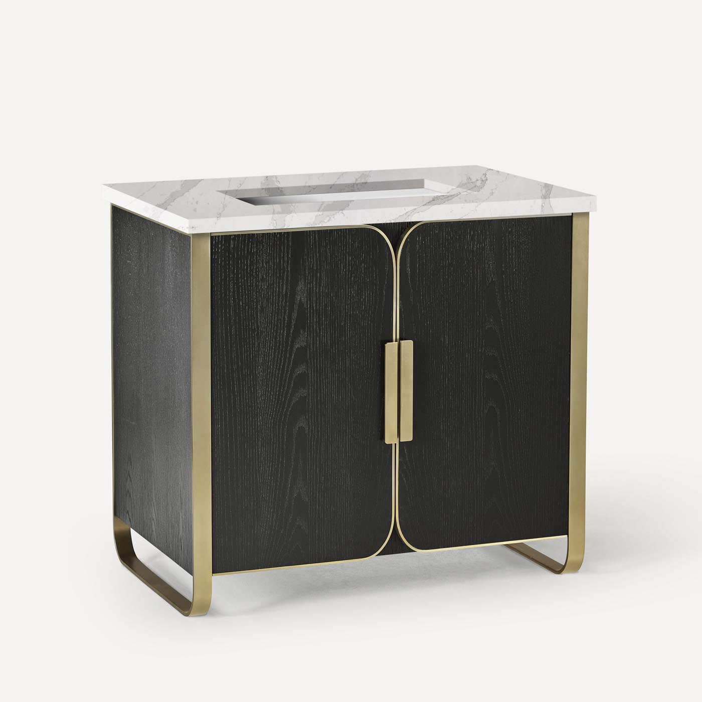 Robern | Bergman Vanity 36 x 34 x 23 in Matte Black Oak w Aged Brass No Top