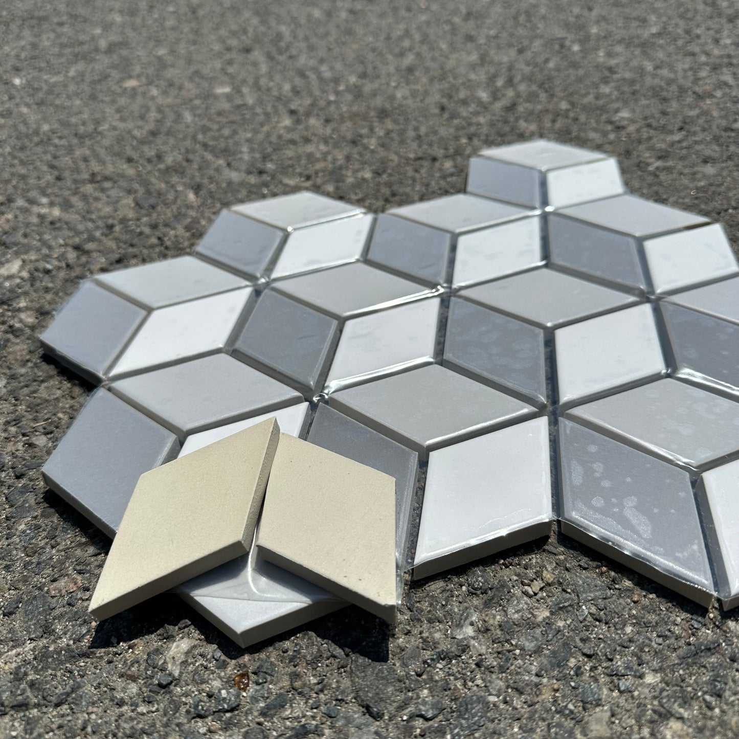 Heath Ceramics | Little Diamond in Chalk, Storm and Cloud Grey