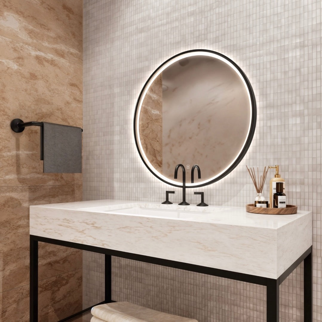 Electric Mirror | Brilliance 36 Inch Round Lighted Mirror in Matte Black