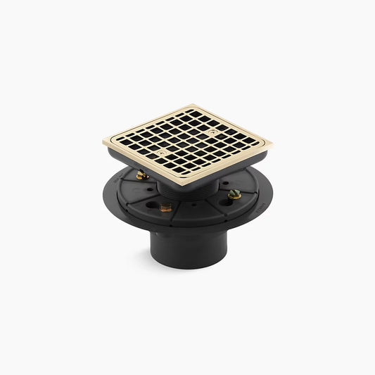 Kohler | ClearFlo Square Design Tile‑In Shower Drain 6.5″ Vibrant French Gold