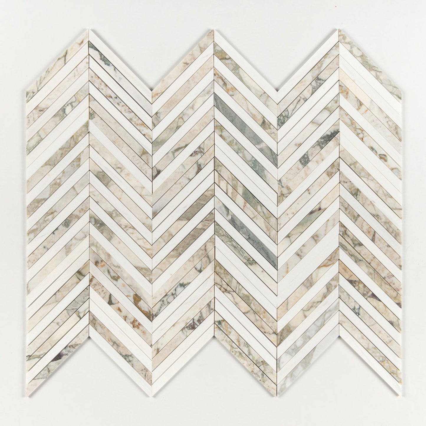 Marble Systems | Calacatta Green Honed Thin Chevron Waterjet Marble Mosaic