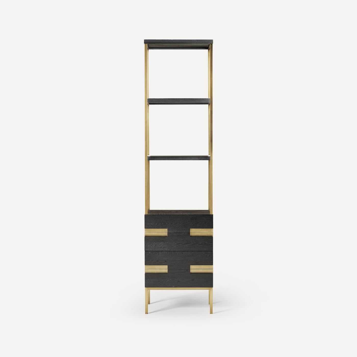 Robern | Sendai Linen Cabinet 20 x 80 x 16 in Matte Black Oak w Aged Brass