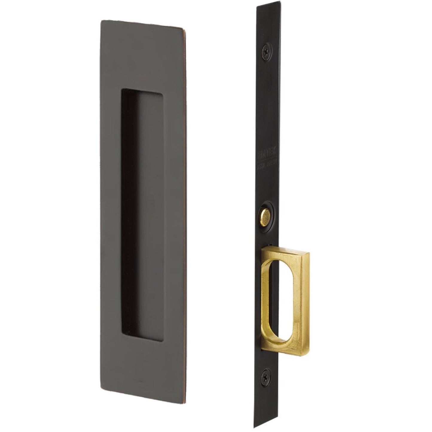 Emtek | Narrow Modern Rectangular Mortise Passage Pocket Door Hardware Bronze