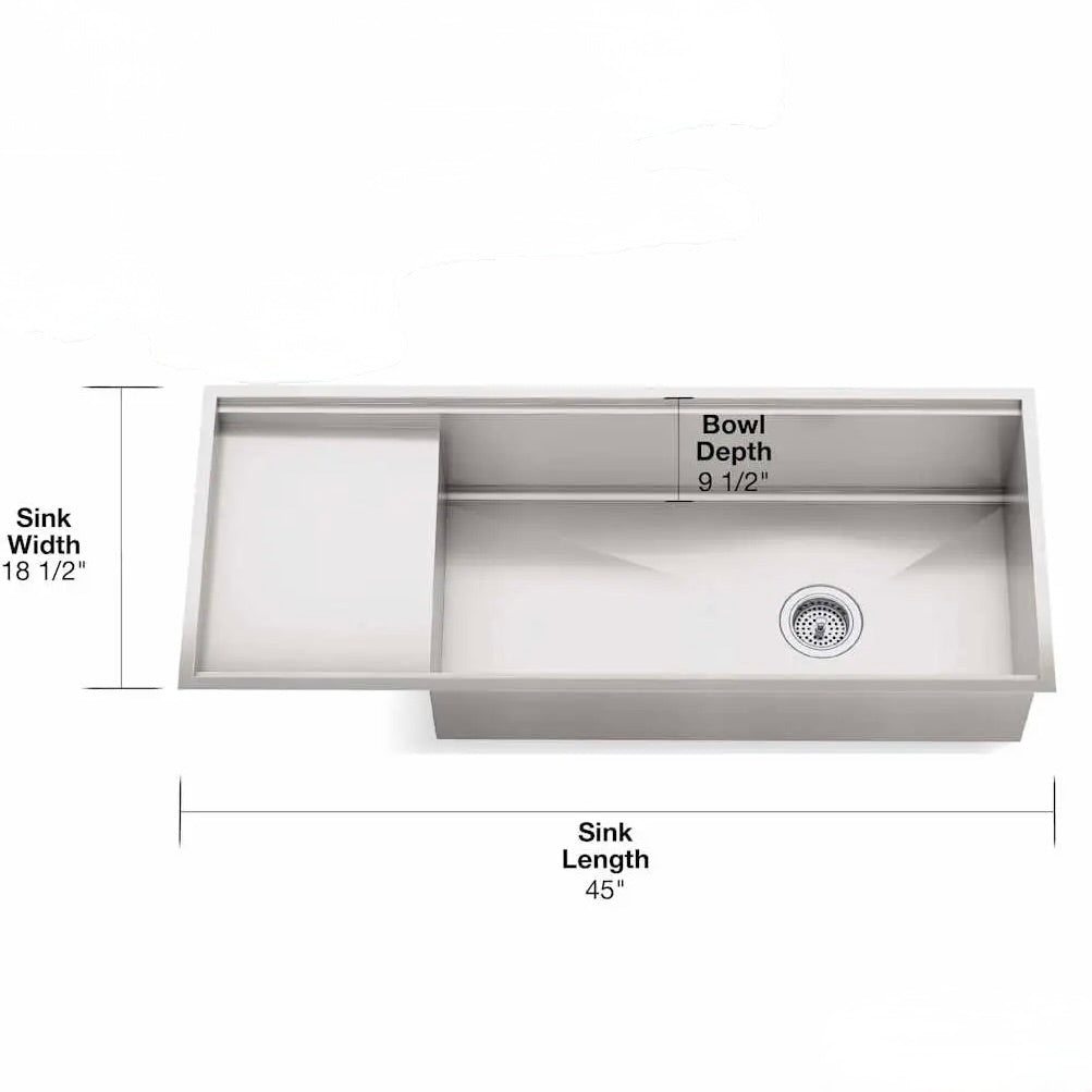 Kohler | Stages 45" Single Basin Under-Mount 16-Gauge Stainless Steel Kitchen Sink with SilentShield