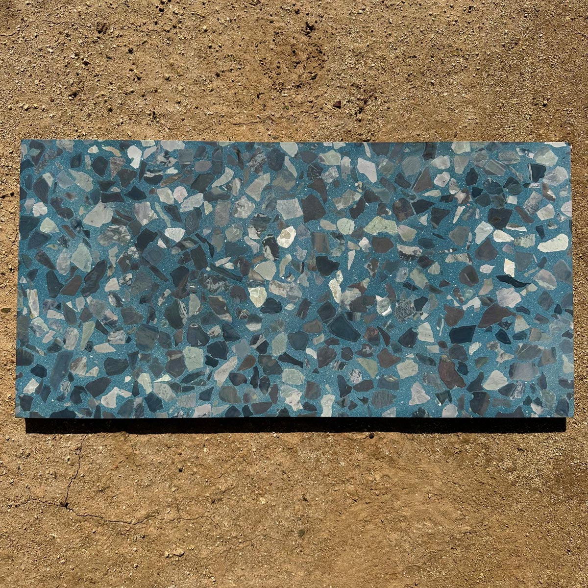 Concrete Collaborative | Venice Terrazzo 6x24 Azure Large Black and Pale Chip