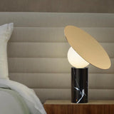 Pablo Designs | Bola Disc Table Light in Marquina Marble & Brass
