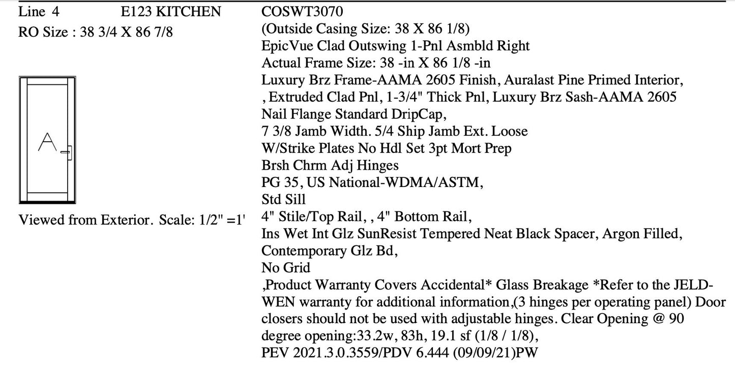 Jeld Wen | EpicVue Clad-Pine Door W38 x H86-1/8 Lux Bronze Argon Glass