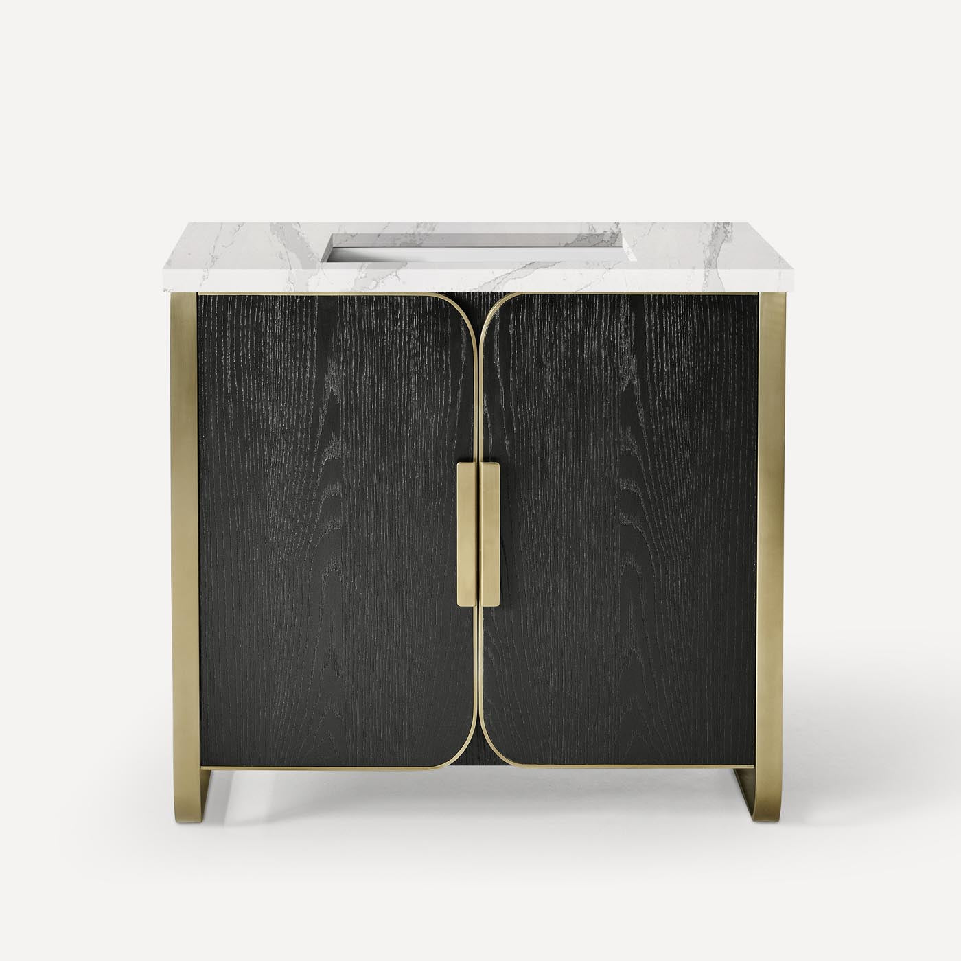 Robern | Bergman Vanity 36 x 34 x 23 in Matte Black Oak w Aged Brass No Top