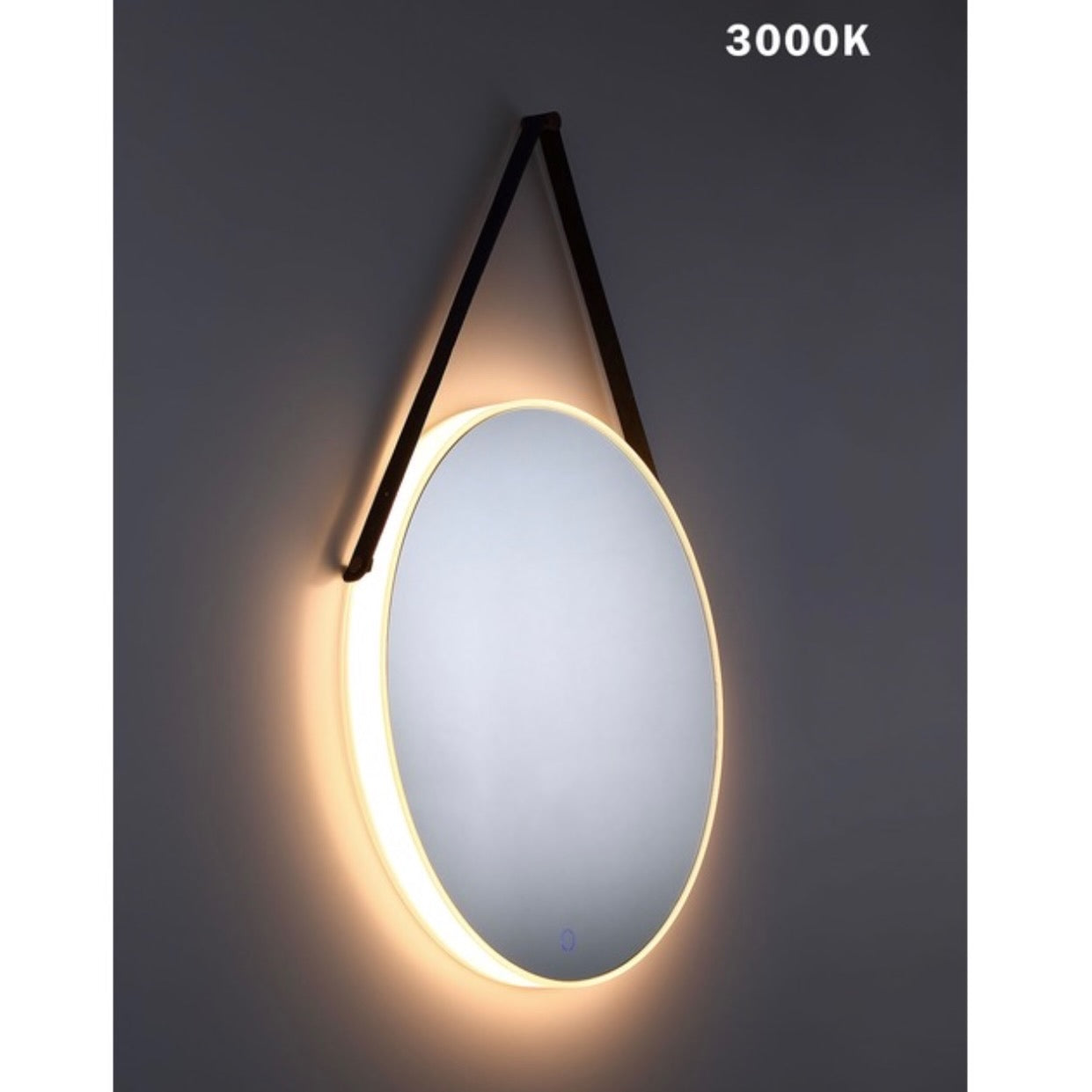 Eurofase Lighting | Salerno 24 in Round Edge Lit Mirror with Leather Strap