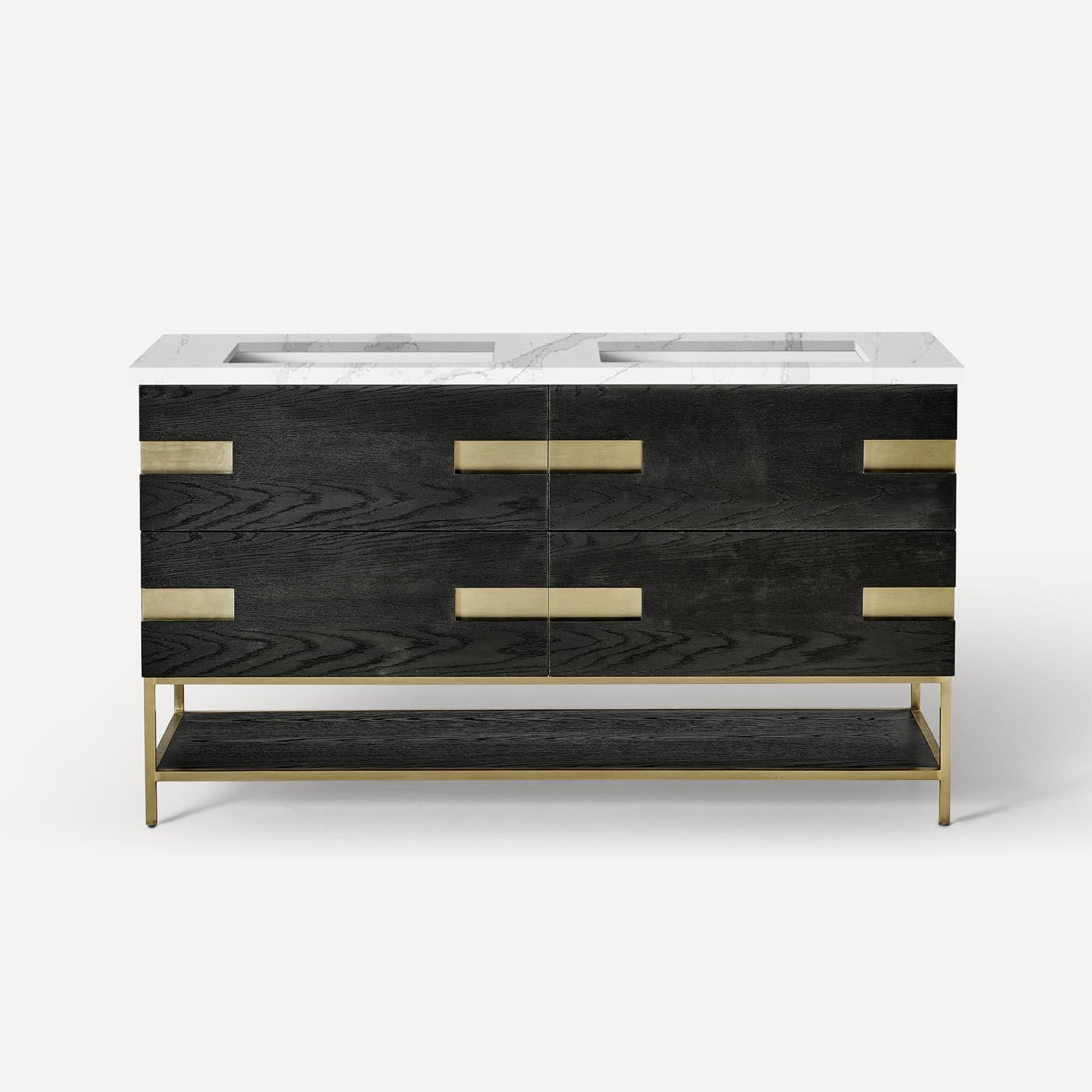 Robern | Sendai Vanity 59 x 32-7/8 x 22-1/2" M Black Oak w Aged Brass No Top