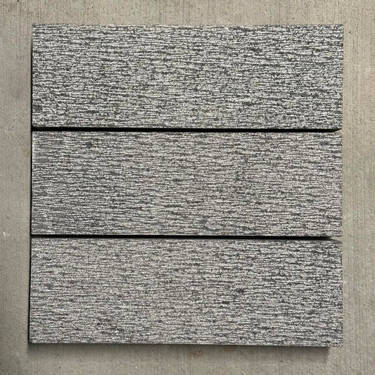 Dark Basalt Brick Pavers 12”x2”x4” Line Texture, Straight Cut Tile