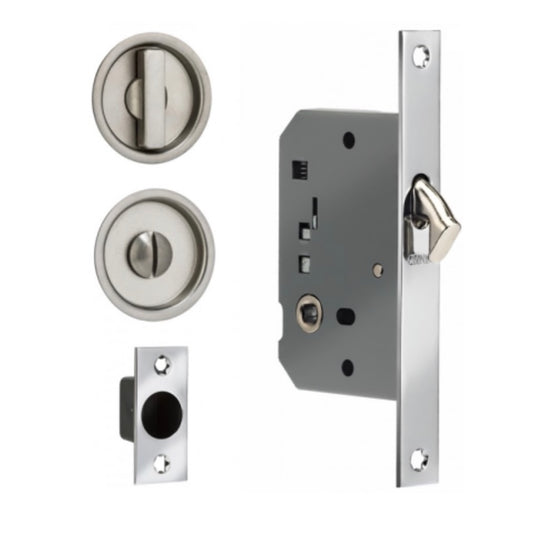 Omnia | Sliding Pocket Door Mortise Lock in Satin Nickel