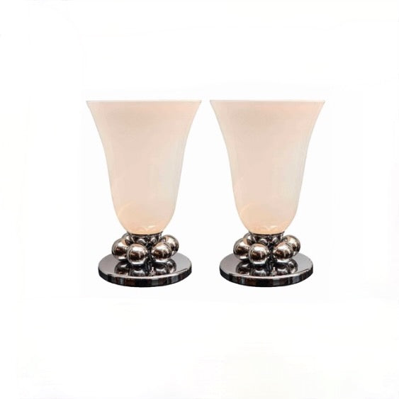 Pair of Table Lamps | Polished Nickel and White Glass Shade Round Accent Balls