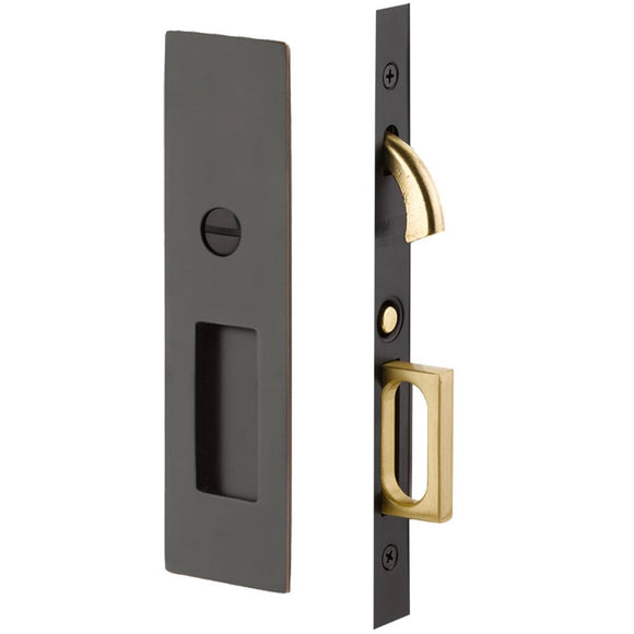 Emtek | Narrow Modern Rectangular Privacy Pocket Door Mortise Lock Bronze