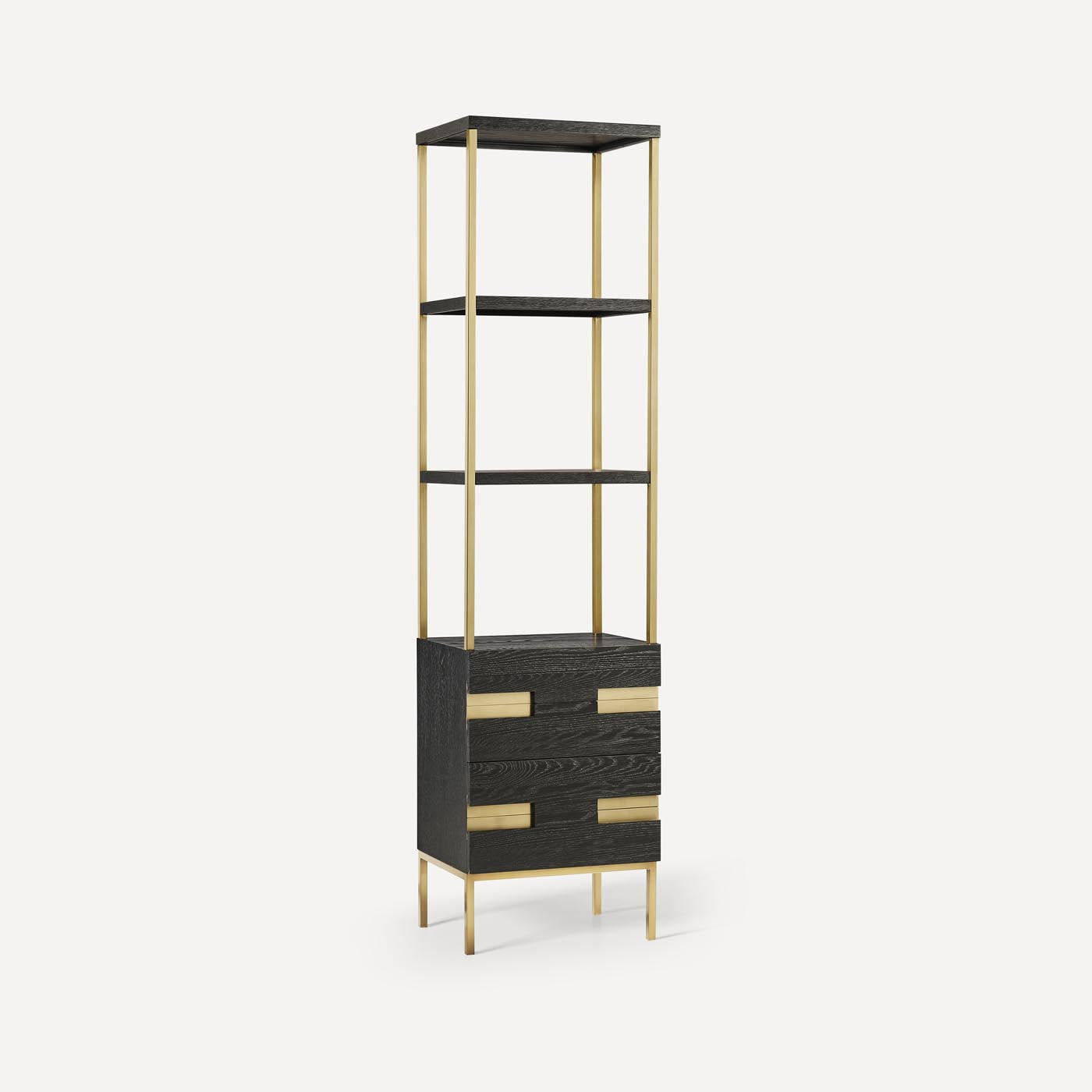 Robern | Sendai Linen Cabinet 20 x 80 x 16 in Matte Black Oak w Aged Brass