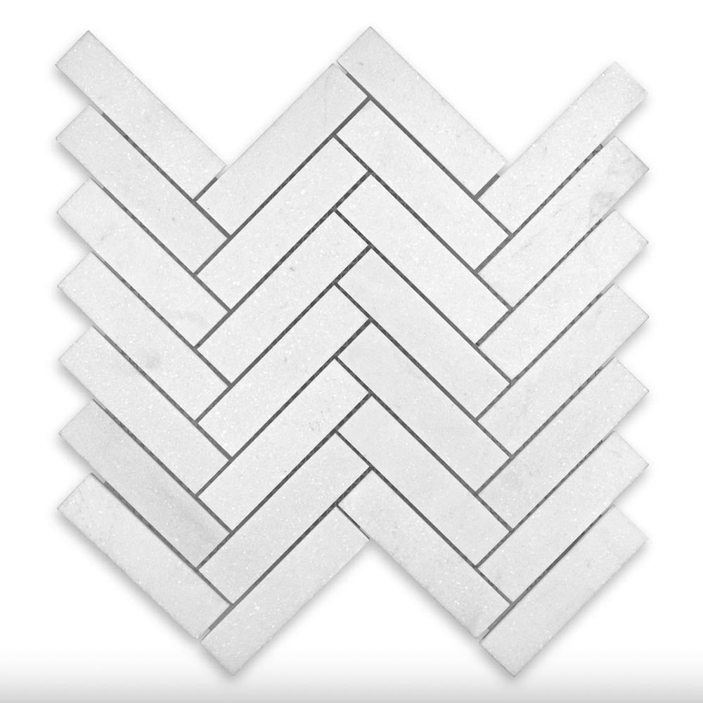 Natural Stone Resources | Thassos White 1x4 Marble Herringbone Tile