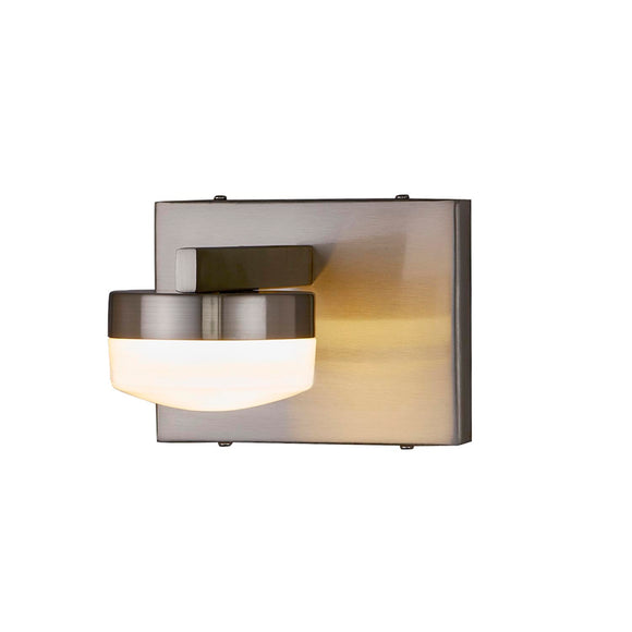 Justice | Puck 1-Light LED Wall Sconce Opal Glass Brush Nickel