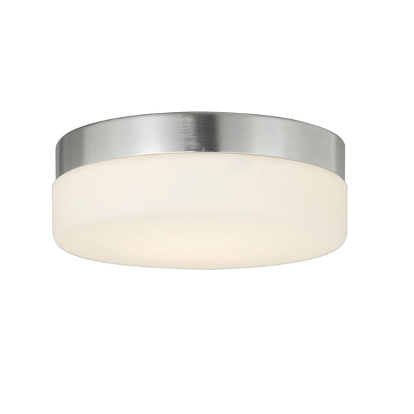 Justice | Pixel 9 in Round LED Flush-Mount Opal Glass Brush Nickel