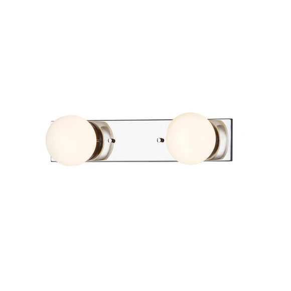 Justice | Luna 2-Light LED Bath Bar Clear Opal Glass Pol Chrome