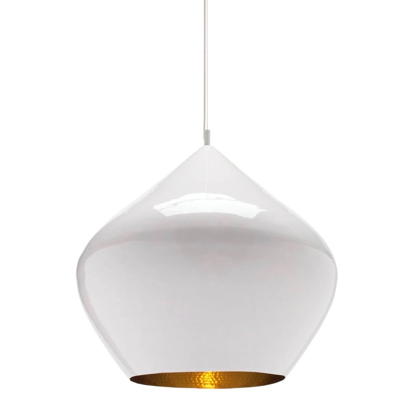 Tom Dixon | Beat Stout Pendant Light in White w Hand-Beaten Brass Interior