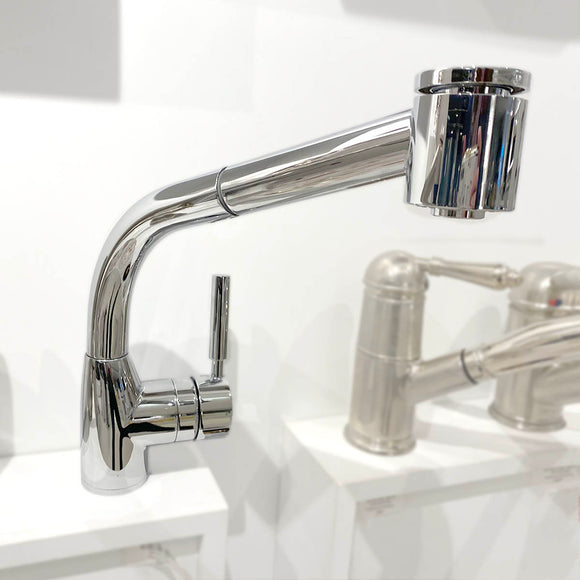 Rohl | Lux Side Lever Pullout Kitchen Faucet - Polished Chrome With Metal Lever Handle. Metal lever.