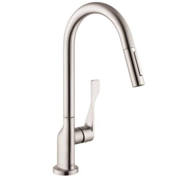 AXOR | CITTERIO 15 Inch Prep Kitchen Faucet 2-Spray Pull-Down in Steel Optik