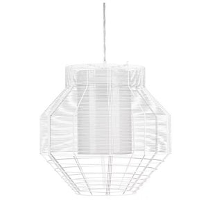 Forestier | White Metal Mesh Pendant Light w/ Fabric Shade Canopy. By Arik Levy