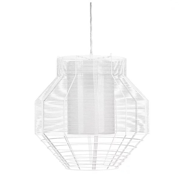 Forestier | White Metal Mesh Pendant Light w/ Fabric Shade Canopy. By Arik Levy
