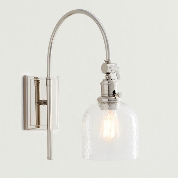 Pottery Barn | Classic Arc Sconce in Nickel with Classic Textured Glass Shade