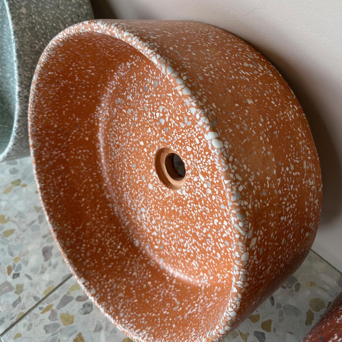 Concrete Collaborative | Concrete Terrazzo Round Sink in Color Valencia, Light Chip