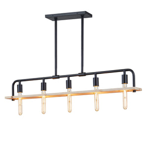 Justice | Loft 5-Light Island Chandelier Wood Matte Blk
