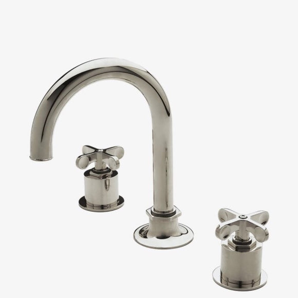Waterworks | Henry Gooseneck 3 Hole Deck Mounted Lav Faucet Cross Handles Nickel