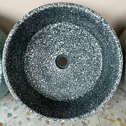 Concrete Collaborative | Concrete Terrazzo Round Sink in Color Celano, Light Chip