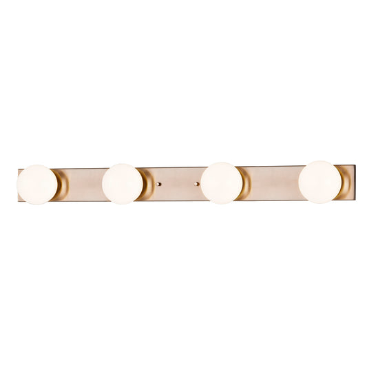 Justice | Luna 4-Light LED Bath Bar Clear Opal Glass Brush Brass