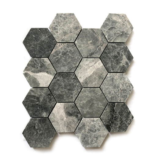 Waterworks | Studio Mosaic 3" Hexagon Mosaic in Graystone Polished