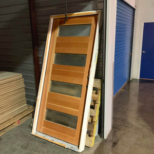 Solid Hardwood Door with Frosted Glass Panels - Red / Gold Maple Finish