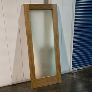 Solid Hardwood Door with Frosted Glass Panel - Brown, Natural Oak Finish