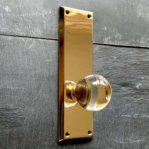 Emtek Passage Sideplate 9" Locksets Quincy Brass Round Crystal Knob