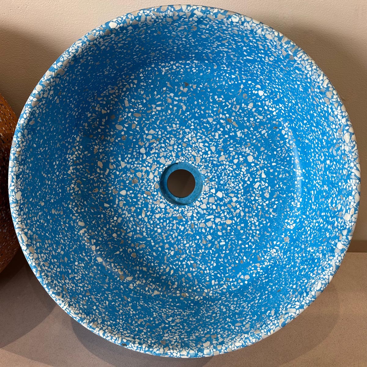 Concrete Collaborative | Concrete Terrazzo Round Sink in Sky Blue, Light Chip