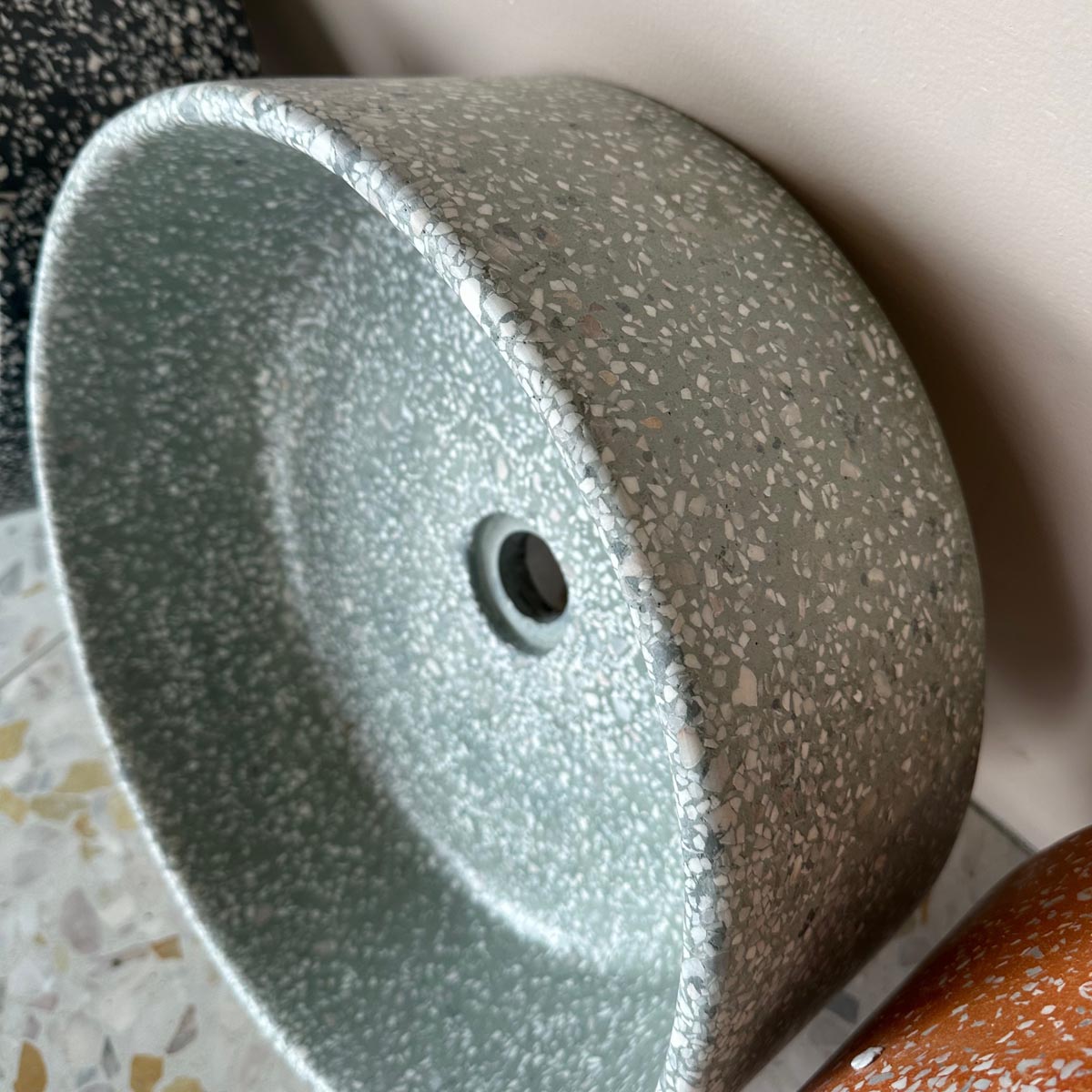 Concrete Collaborative | Concrete Terrazzo Round Sink in Pierce Green, Light Chip